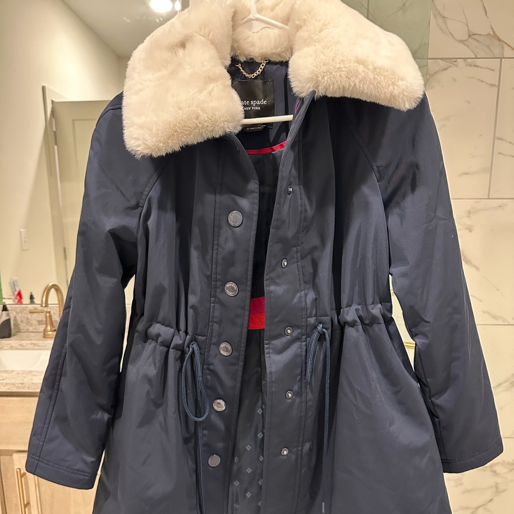 Kate spade cinched waist faux fur coat